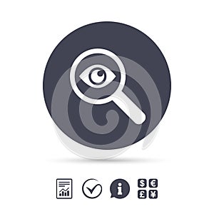 Investigate icon. Magnifying glass with eye.