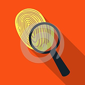 Investigation by fingerprint magnifier, crime. Loupe is a detective tool, single icon in flat style vector symbol stock