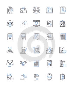 Investigation line icons collection. Crime, Detective, Evidence, Clue, Surveillance, Interrogation, Suspect vector and