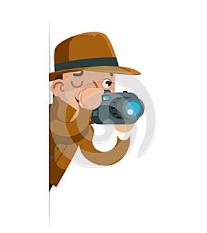 Investigation observation shadowing detective camera look out corner cartoon flat design vector illustration photo