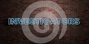 INVESTIGATORS - fluorescent Neon tube Sign on brickwork - Front view - 3D rendered royalty free stock picture