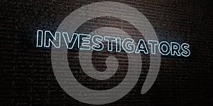 INVESTIGATORS -Realistic Neon Sign on Brick Wall background - 3D rendered royalty free stock image