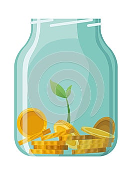 Investing bottle money, icon. Money growing concept, finance savings tree, finances investment. Money growing plant step