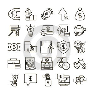 Investing business financial economy money icons set line style icon