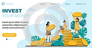 Investing landing page. Concept vector illustration for investment, banking, finance, wealth grow.