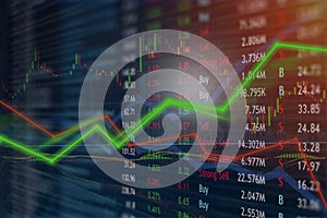 Investing and stock market concept gain and profits with faded candlestick charts.