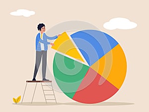 Investment asset allocation and rebalance concept. Businessman on ladder arrange pie chart as rebalancing investment