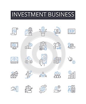 Investment business line icons collection. Finance industry, Trade market, Economic sector, Capital venture, Mtary