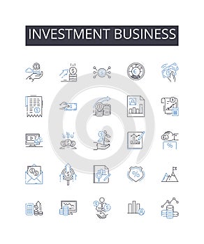 Investment business line icons collection. Finance industry, Trade market, Economic sector, Capital venture, Mtary