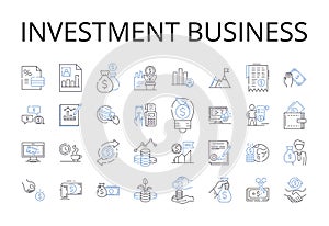 Investment business line icons collection. Finance industry, Trade market, Economic sector, Capital venture, Mtary