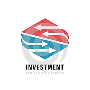 Investment business logo design. Marketing trading finance sign. Arrows concept symbol. Alliance union cooperation icon. Vector