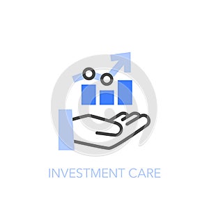 Investment care symbol with a humand hand and a growing data chart