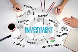 Investment Chart, Concept. The meeting at the white office table