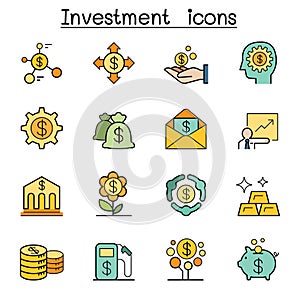 Investment color line icon set