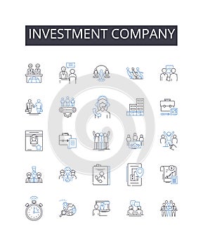 Investment company line icons collection. Proficient, Skilled, Experienced, Proficient, Accomplished, Talented