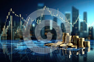 Investment concept, Coins graph stock market on digital screen background