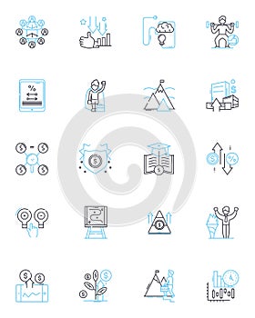 Investment consultation linear icons set. Strategy, Portfolio, Risk, Returns, Finance, Diversification, Assets line