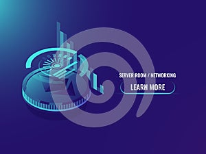 Investment into cryptocurrency, analysis and statistics, ethereum schedule and chart isometric vector