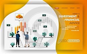 Investment and financial advice Vector Web Illustration, man referring and advises his friend about a good investment choice. Can photo