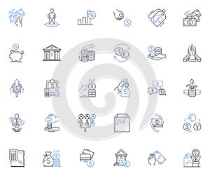 Investment Firm line icons collection. Portfolio, Securities, Assets, Wealth, Capital, Funds, Portfolio management