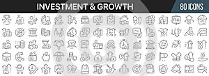 Investment and growth line icons collection. Big UI icon set in a flat design. Thin outline icons pack. Vector illustration EPS10
