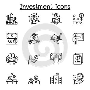 Investment icon set in thin line style