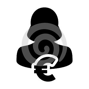 Investment icon vector female user person profile avatar with Euro sign currency money symbol for banking and finance business