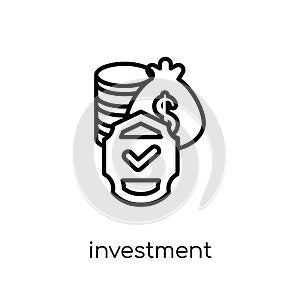 Investment insurance icon. Trendy modern flat linear vector Investment insurance icon on white background from thin line