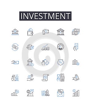 Investment line icons collection. Deployment, Integration, Reporting, Analytics, Configuration, Security, Performance