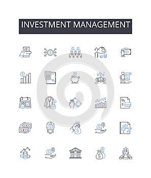 Investment management line icons collection. Wealth management, Asset management, Portfolio management, Financial