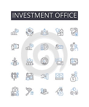 Investment office line icons collection. Wealth Management Office, Financial Management Center, Investment Firm, Asset