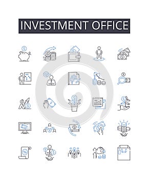 Investment office line icons collection. Wealth Management Office, Financial Management Center, Investment Firm, Asset