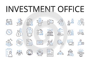 Investment office line icons collection. Wealth Management Office, Financial Management Center, Investment Firm, Asset