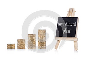 Investment plan concept text on chalkboard