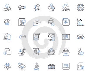 Investment plan line icons collection. Stocks, Bonds, Mutual funds, ETFs, Diversification, Risk, Portfolio vector and