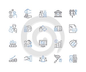 Investment Planning Center line icons collection. Portfolio, Diversification, Asset allocation, Retirement, Stocks