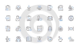 Investment planning line icons collection. Diversification, Risk, Portfolio, Returns, Assets, Bonds, Equities vector and