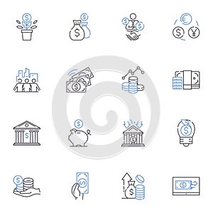 Investment portfolio line icons collection. Diversification, Risk, Growth, Assets, Securities, Bonds, Equities vector