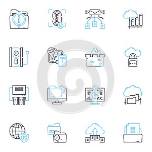 Investment portfolio linear icons set. Diversification, Allocation, Risk, Returns, Equities, Bonds, Real estate line