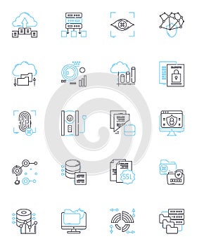 Investment portfolio linear icons set. Diversification, Allocation, Risk, Returns, Equities, Bonds, Real estate line