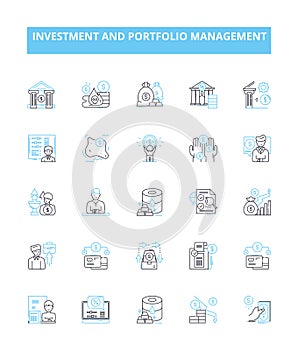 Investment and portfolio management vector line icons set. Investment, Portfolio, Management, Asset, Equity, Fixed