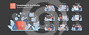 Investment portfolio set. Flat vector illustration