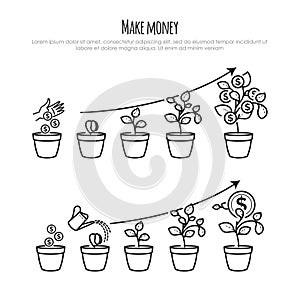Investment Process with money tree and businessman hand. Investments and financial business growth concept. Growing