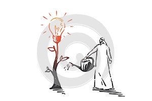 Investment, profit, idea, innovation, growth concept sketch. Hand drawn isolated vector illustration