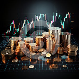 Investment prowess showcased through coins, forex graph, and LED brilliance photo