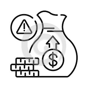 Investment scam black line icon on white background. Cash fraud. Losses. Bankruptcy. Illegal business. Pictogram for web page,