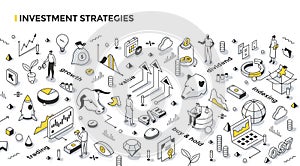 Investment Strategies Isometric Outline Illustration