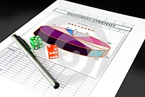 Investment strategy chart and set of dice