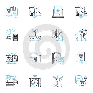 Investment valuation linear icons set. Assets, Capitalization, Cash flow, Discounting, Equity, Fair market value photo