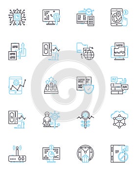 Investment valuation linear icons set. Assets, Capitalization, Cash flow, Discounting, Equity, Fair market value photo